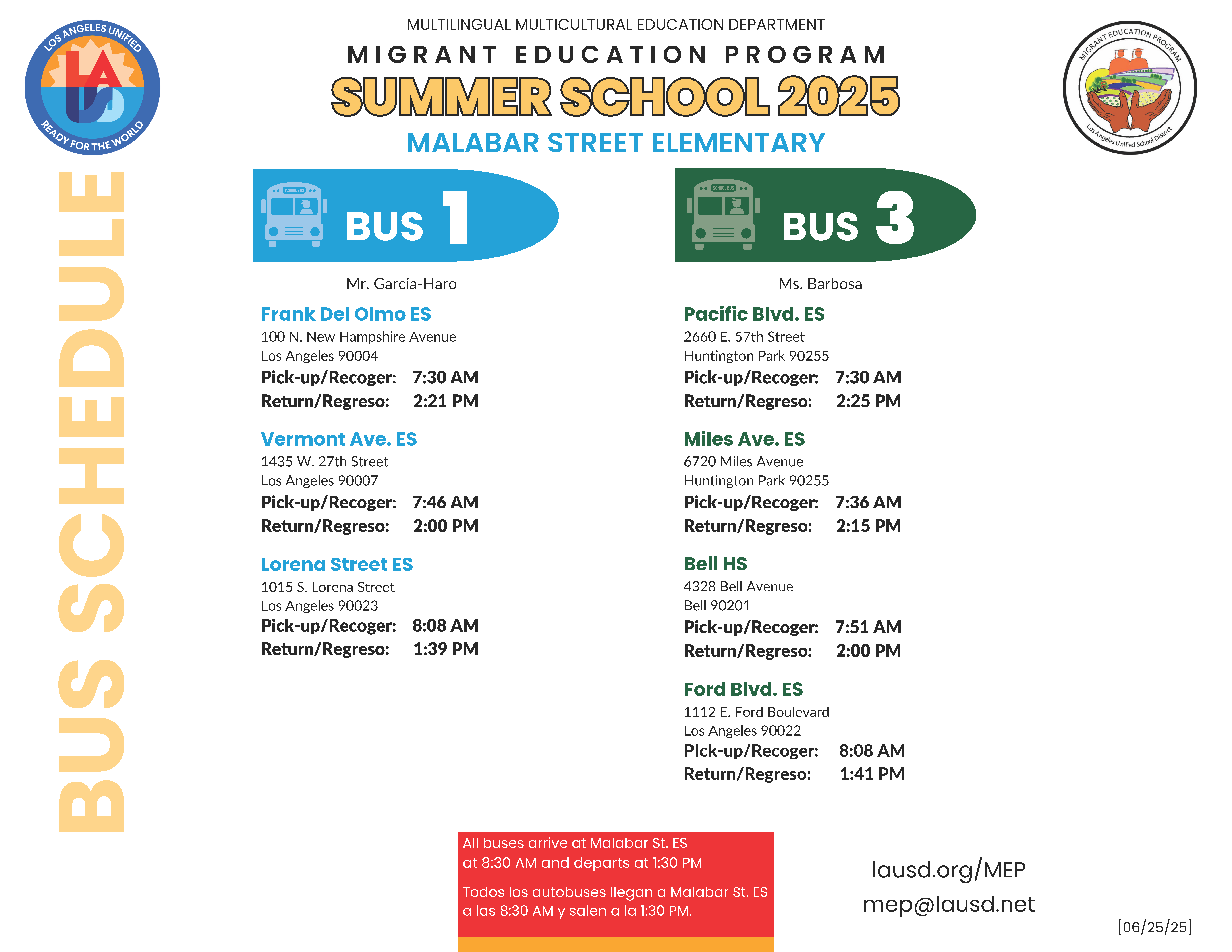 BUS SCHEDULE UPDATE
